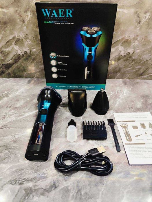 Электробритва 3-в-1 Waer Professional Роторная с триммером USB зарядка