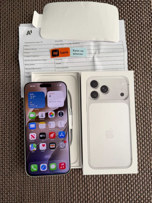 НОВ! 512GB! 24М ГАР.  iPhone 17 Pro Max Лизинг от 49€/мес Silver - бял сив