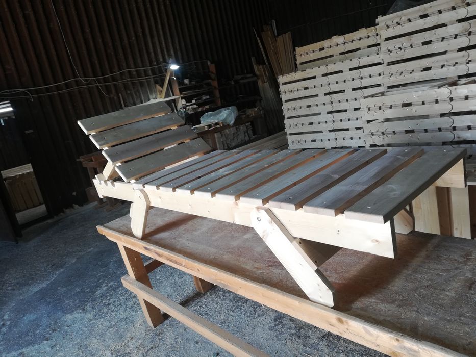 Reducere 20% Sezlong plaja lemn masiv tratat termic PIN NORDIC