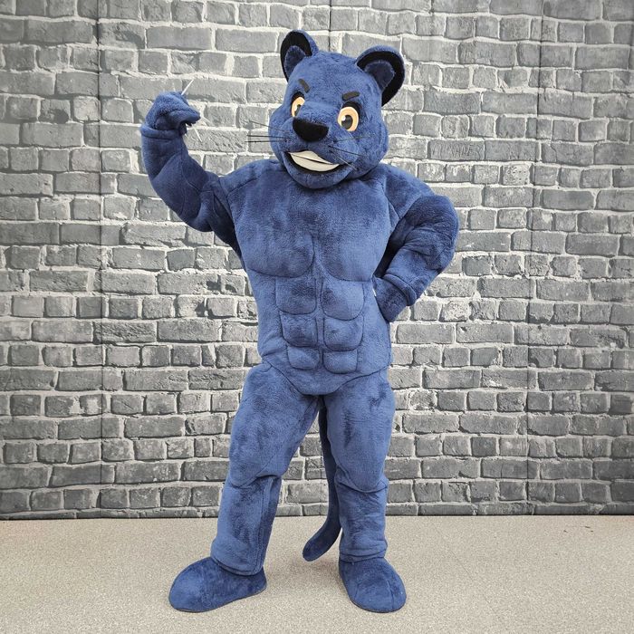 Costum Mascotă Panteră Albastră Musculoasă Profesională Handmade pentru Evenimente și Petreceri