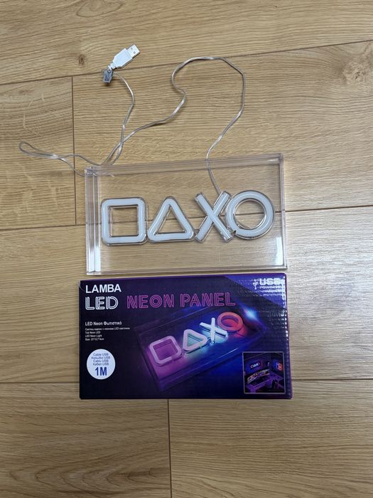 Lampă LED Neon PlayStation – Simboluri Controller (USB), Panou Decorativ Gaming