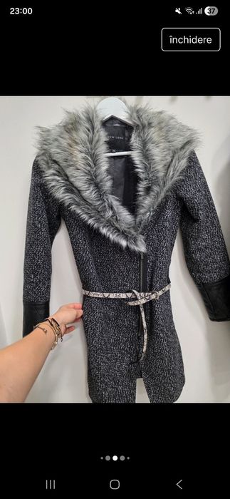 Paltonas cu blana si piele maneci