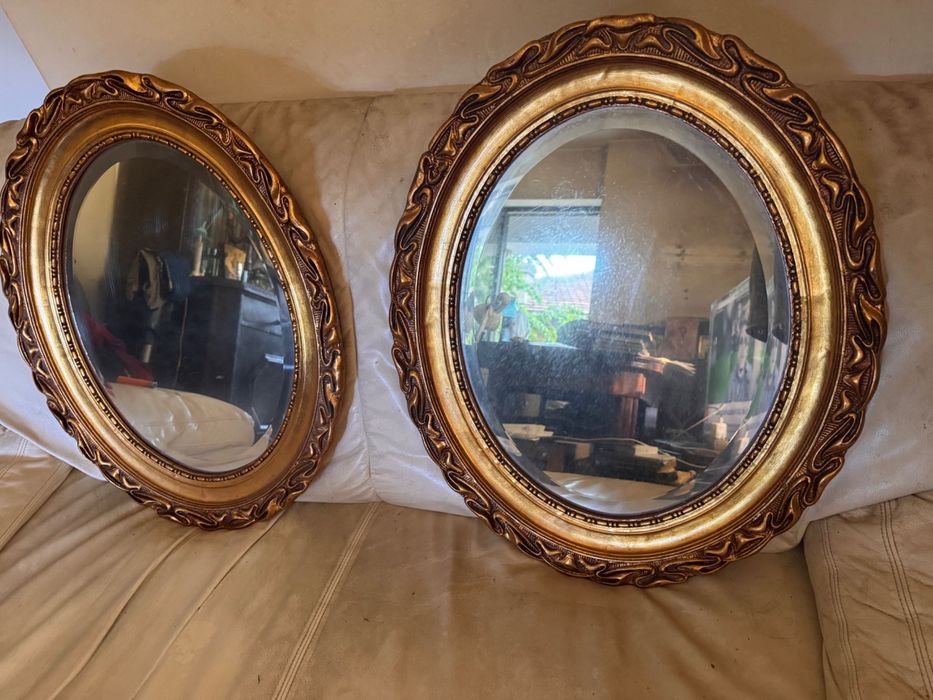 SUPERBE !!!-Set DOUA OGLIZI VENETIENE Stil Baroc Rococo-Vechime Peste 110 ANI cu FOITA de AUR de 24K