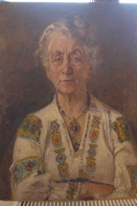 Portret Scriitoarea - "Maica Smara" - Smaranda Gheorghiu (1857-1944) - Pictor Paul Popescu Molda (1884-1955) Ulei pe carton 70x50cm + Rama lemn Masiv