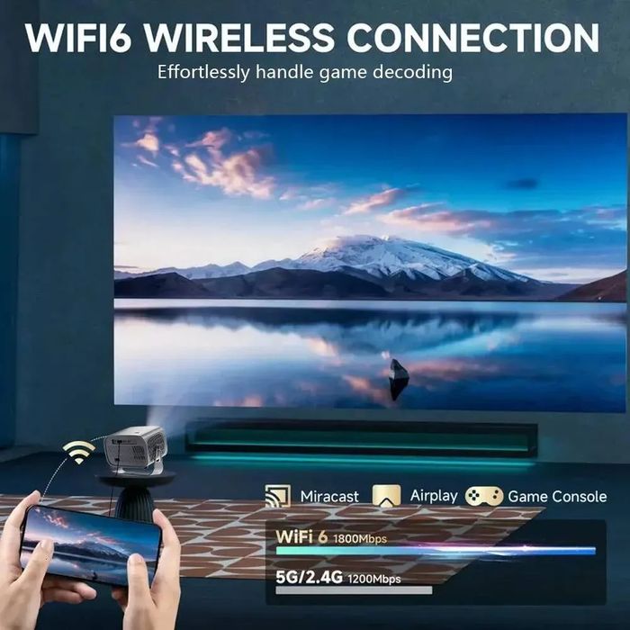 Промо Цена!Преносим Smart 4К Android WiFi Проектор с Ел.Focus 15000lumen + Подарък 72инчово платно