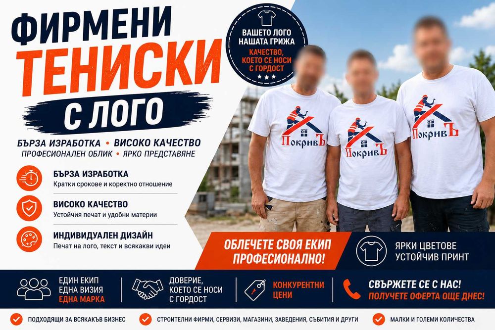 Печат на Фирмени Тениски С Лого - Бърза Изработка И Високо Качество