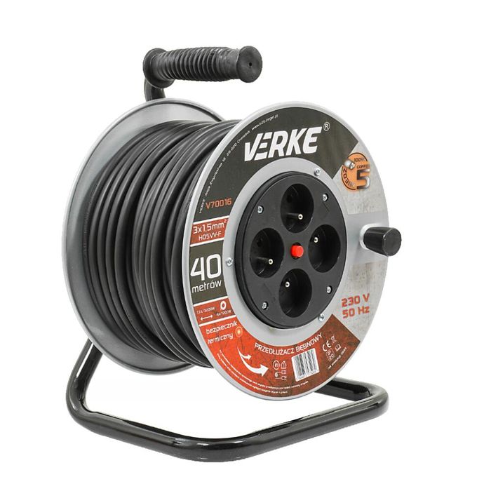 Rola prelungitor cablu cu cadru metalic 40 metri 3 x 1,5 mm Verke