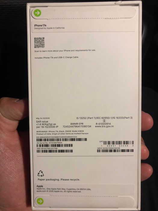 Iphone 17 e 256 GB SIM + eSIM Qora