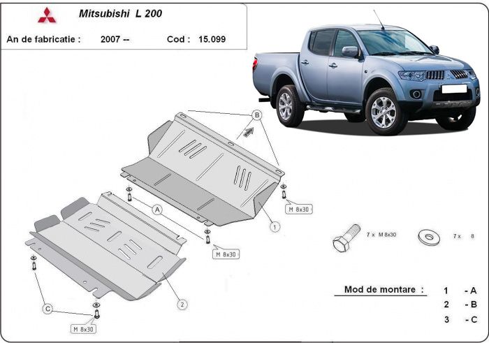 Scut motor metalic pentru Mitsubishi L200 1998-prezent - otel 2.5-3mm