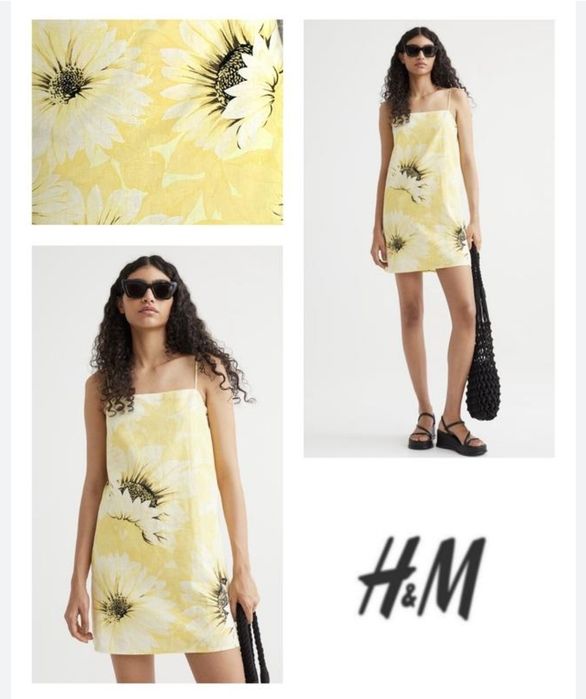 Льняное хлопковое платье сарафанн h&m