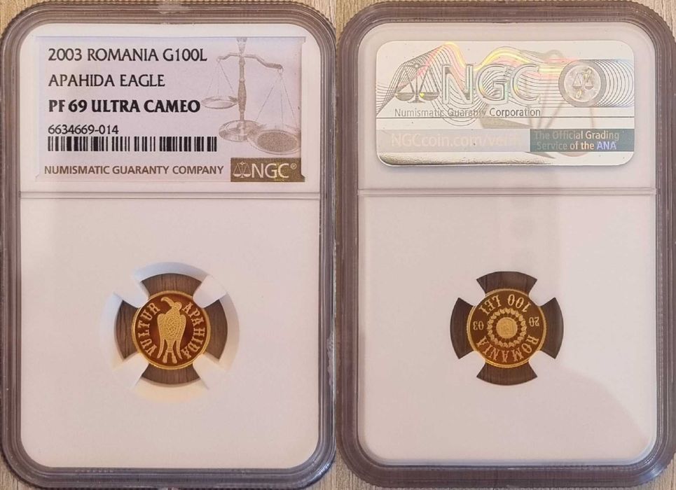 Moneda istoria aurului BNR Vulturul de la Apahida, gradata NGC PF 69