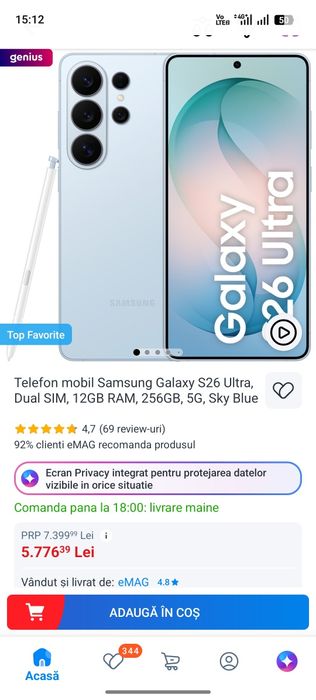 S26 ultra dual SIM Sky blue factura și garanție 24 de luni reactivat