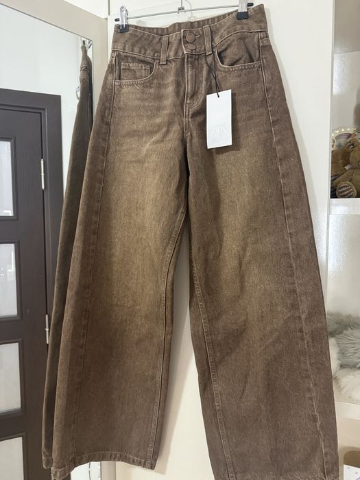 Rust brown zara wide leg jeans
