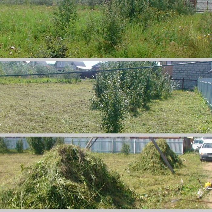 Покос травы бензокосой