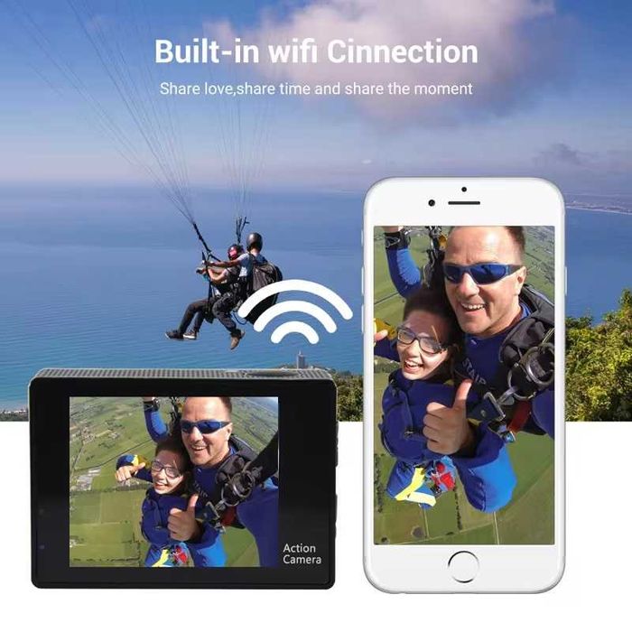 Екшън Камера 4K с Wi-Fi, Водоустойчива Заснемане Спортна Камера Мото