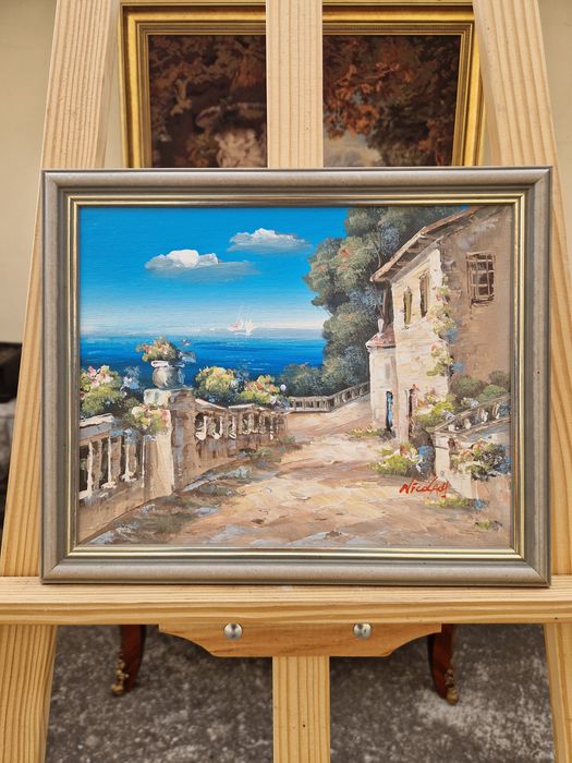 Страхотна майсторска антикварна картина масло на фазер