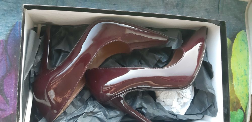 Pantofi stiletto Zee Lane, piele naturala lacuita,visiniu inchis,nr.35