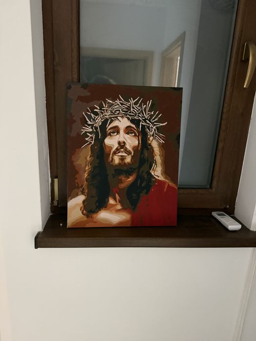 Tablou Iisus cu Coroana de Spini – Pictat Manual pe Pânză – 40x50 cm