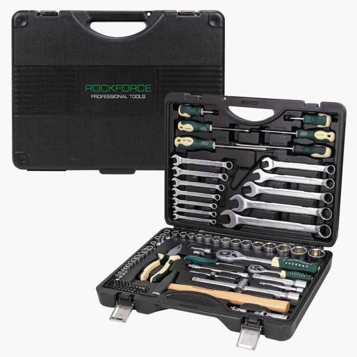 НЕМСКИ Комплект гедоре 1/2"& 1/4", 110 части ROCKFORCE + ЛЕД ФЕНЕР