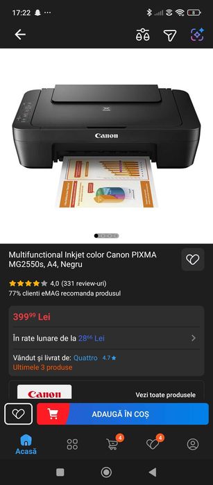 Vând imprimantă cannon pixma mg 2550 în stare impecabila