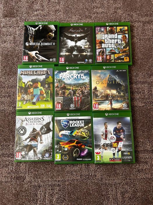 Xbox One 500GB + 9 jocuri – stare foarte bună – gata de jucat