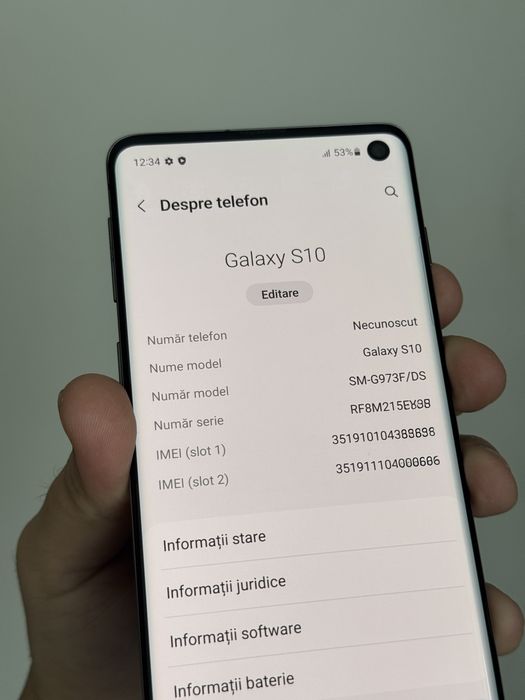 Samsung Galaxy S10, Dual SIM, 128GB, 8GB RAM, 4G, Black Excelent