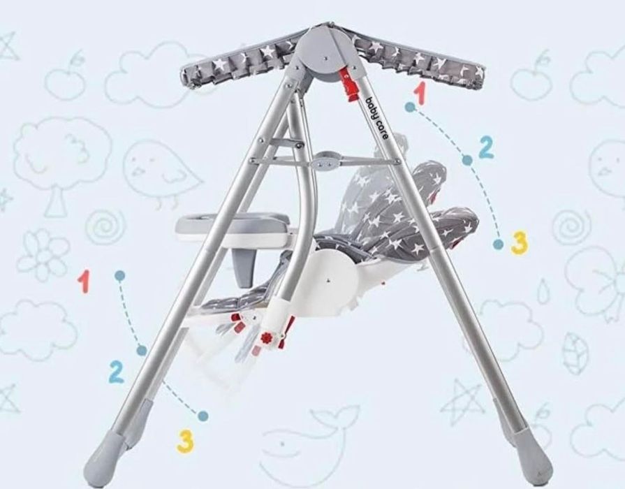 Бебешка люлка Baby Care Elite - Сива | люлка и столче за хранене