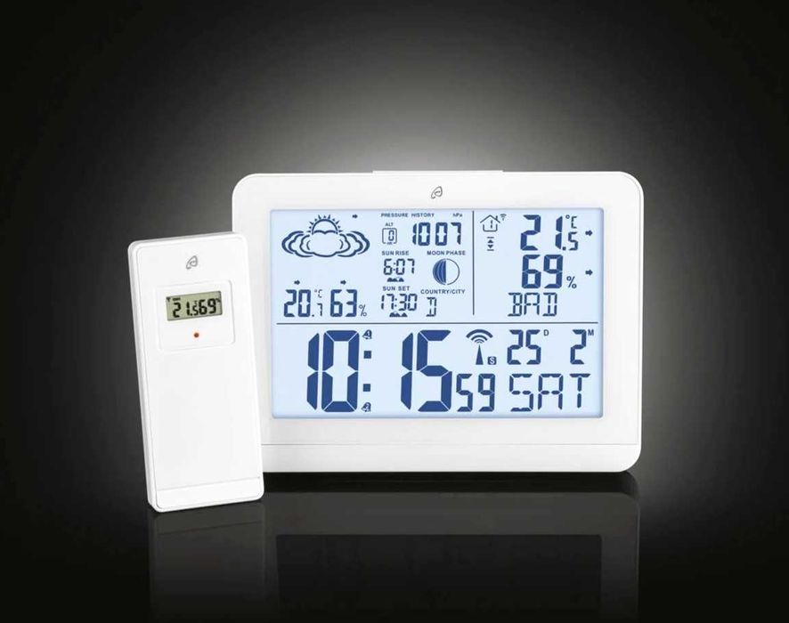 Stație meteo INTERIOR EXTERIOR cu ceas, alarma si higrometru, NOUA