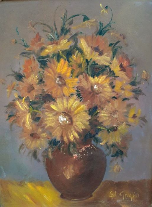 Tablou vechi in ulei . Cadoul perfect. Flori , natura moarta