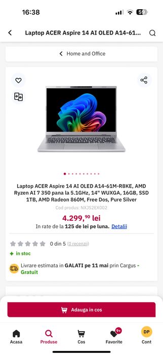 Acer aspire 14 AI 14” oled ryzen 7 350 16gb ddr5 1tb NOU