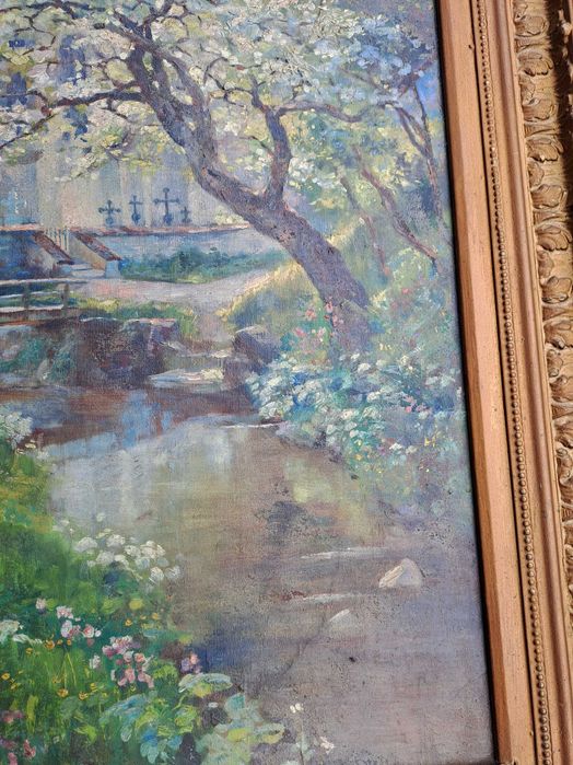 tablou vechi pictura pe panza 89/77 cm semnat