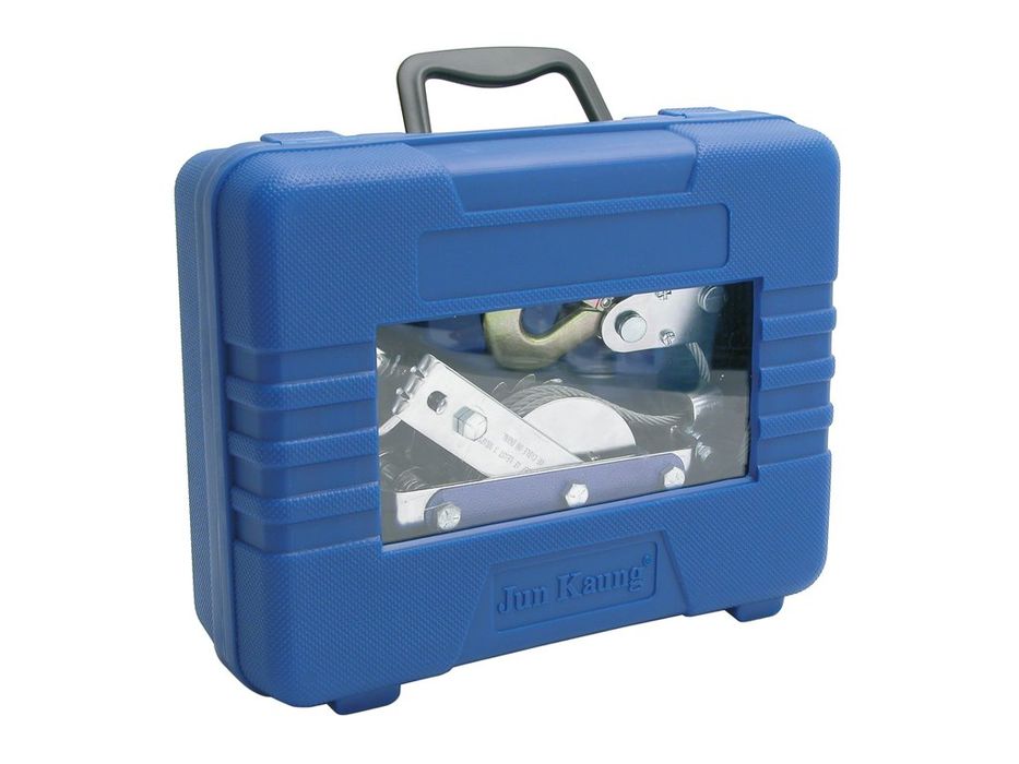 Troliu auto manual portabil Carpoint 800daN, cablu dublu 5 mm x 1,5 m, raport forta 15:1, pentru tractare si tensionare