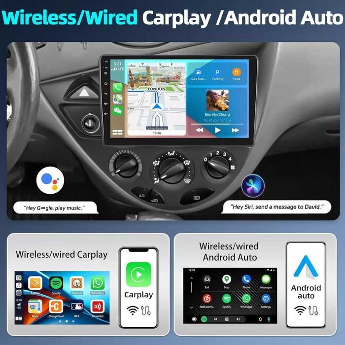 Мултимедия за Ford Focus Двоен дин Навигация плеър екран Android GPS, Carplay, Waze