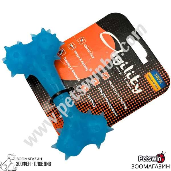 Гумена Играчка за Куче - 12см - Кокал с Шипчета - Син цвят - Agility