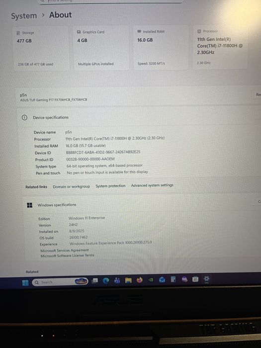 Laptop Asus TUF gaming i7 gen 11 / 17.3 inch