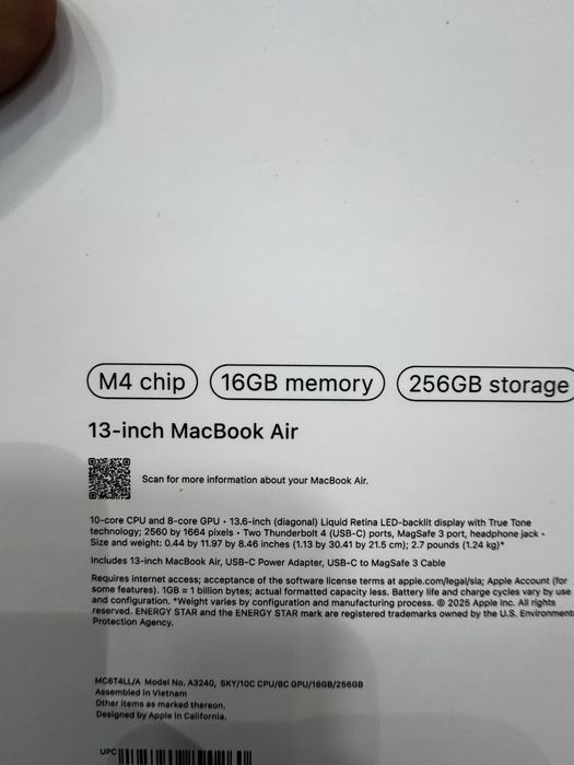 Macbook Air M4  16/256 13 inc