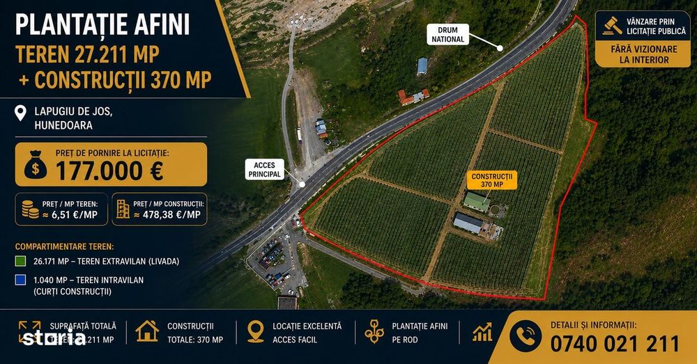 Plantatie Afini - Teren-27.211mp+ Constructii-370 mp,Lapugiu de Jos