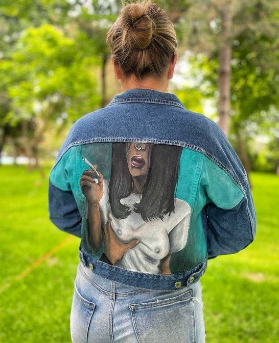 Geaca denim pictata manual