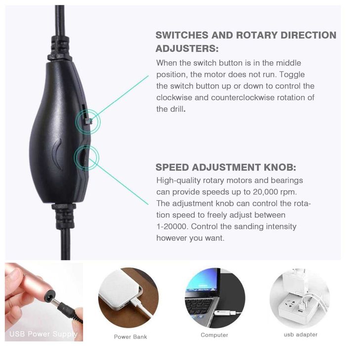 WakeDream 12 в 1 електрическа пила за нокти,скоростта (0-20 000 rpm).