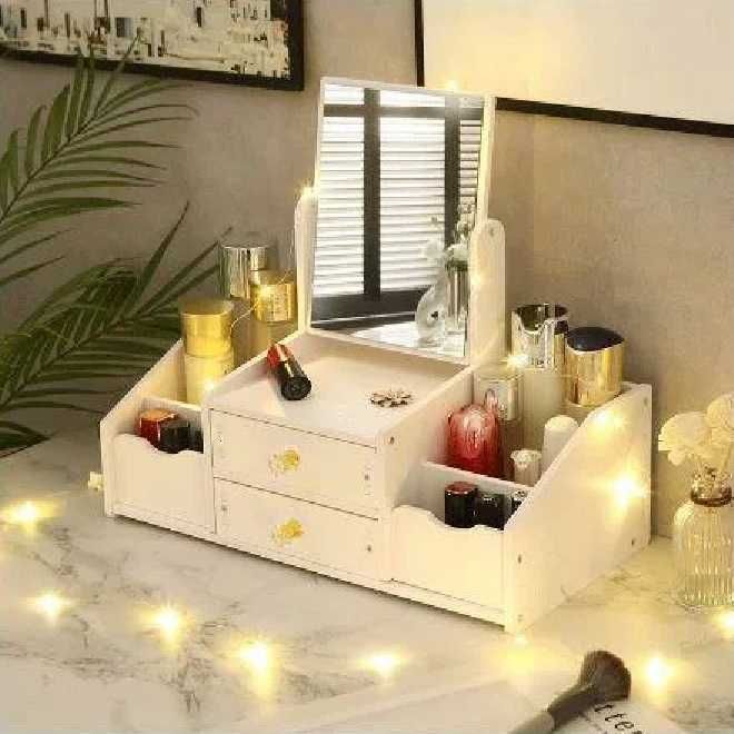 Голям козметичен органайзер с 2 чекмеджета и подвижно огледало