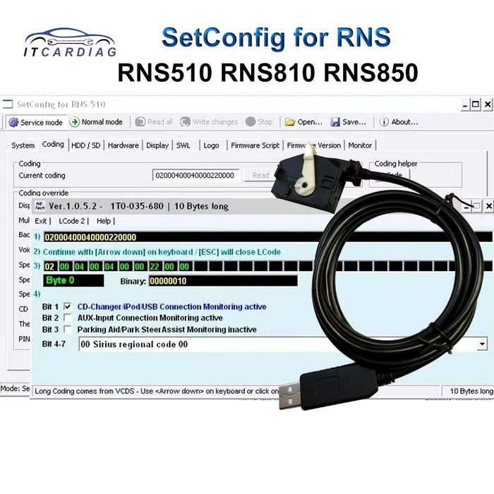 Cablu setconfig, TESTER RNS 510, RNS 810, RNS 850