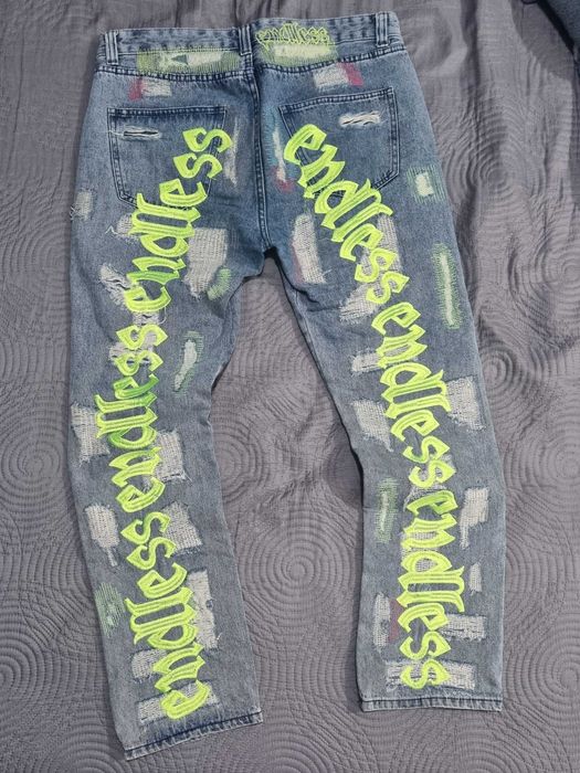 Blugi Endless Vlone Embroidered Green 42CM Waist/talie