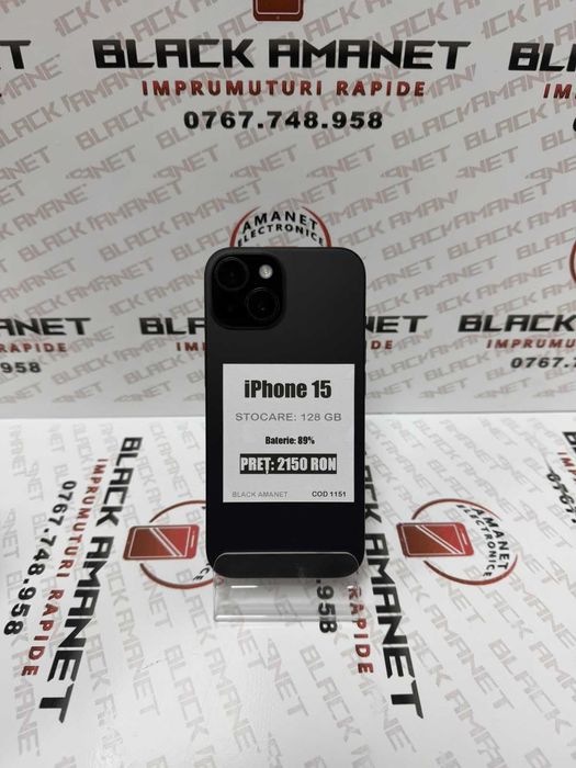 BLACK AMANET P2 • iPhone 15 128gb 89% sanatate baterie