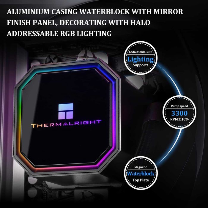 Cooler CPU lichid Thermalright Frozen Prism 240 ARGB Black ventilator PWM ARGB 120mm,Cold Row 240 Negru,AMD AM4 AM5,Intel LGA1700 1150 1151 1200 2011