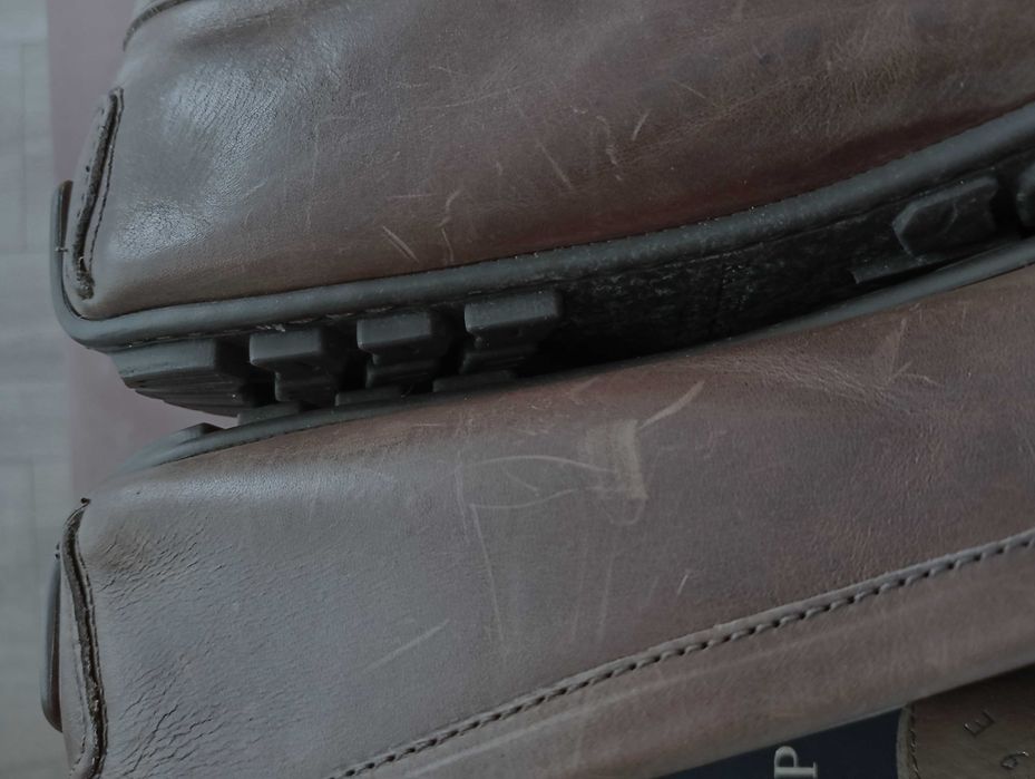 Ralph Lauren Mocasini barbati, din piele de vițel maro cu aspect cerat, nr. 42