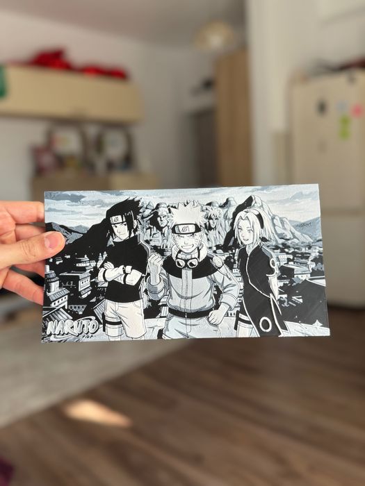 Tablou 3D printat Naruto Team 7 + Hokage Mountain | Decor anime