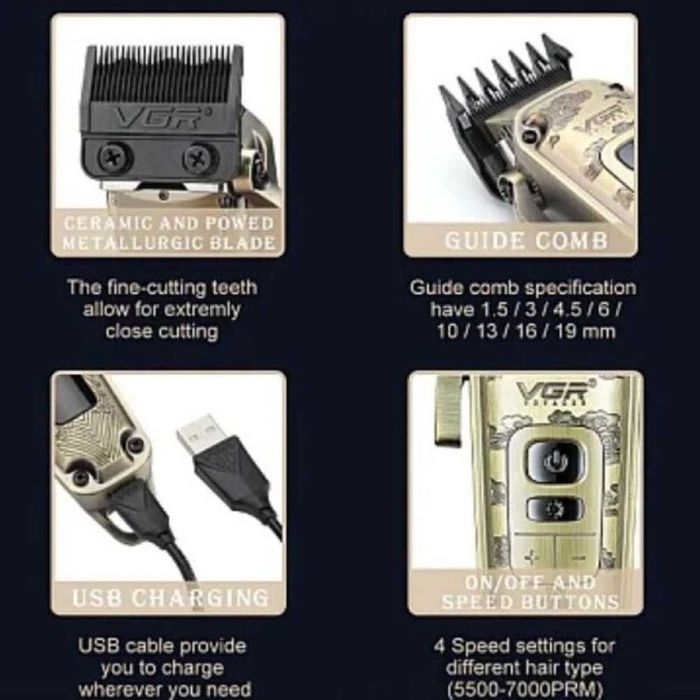 Акумулаторен тример VGR V-005, Mетален корпус, 8 приставки постригване