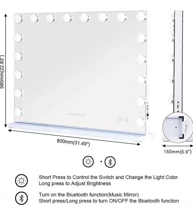 Гримьорско Огледало Hollywood style 80 × 60 см. 18 LED FENCHLIN