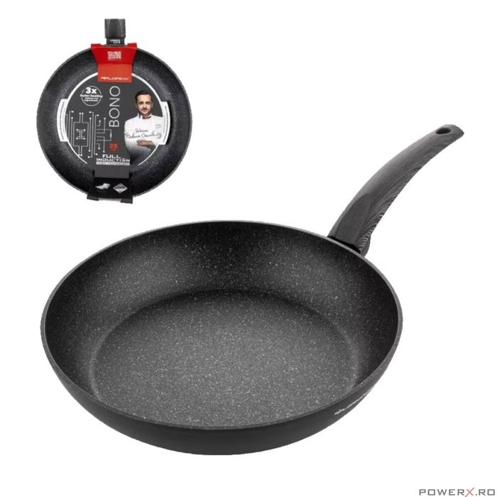 Tigaie din aluminiu, invelis antiaderent, marmorata, 28 cm, neagra,