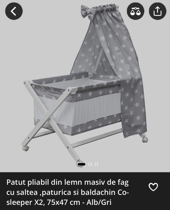 Patut bebe din lemn masiv de fag cu saltea